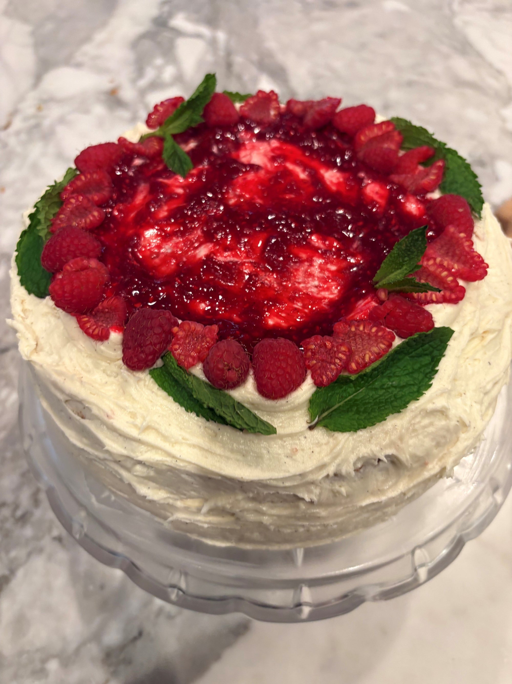 Yellow Cake with Raspberry Filling and Vanilla Buttercream